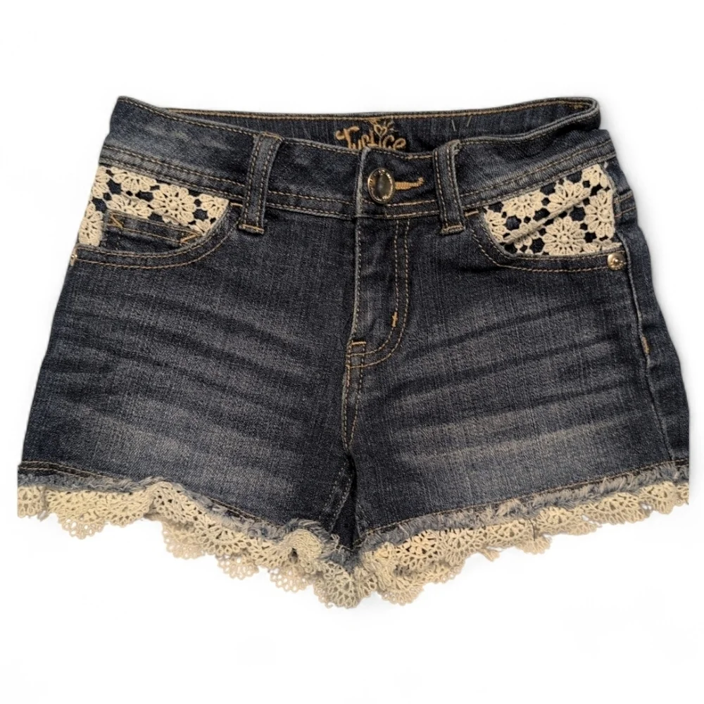 Justice Denim Skorts with Cream Lace Trim